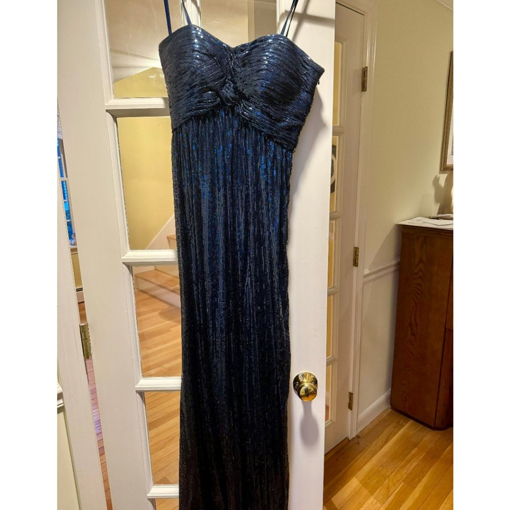 La Femme Navy Blue Sequin Gown, Size 0